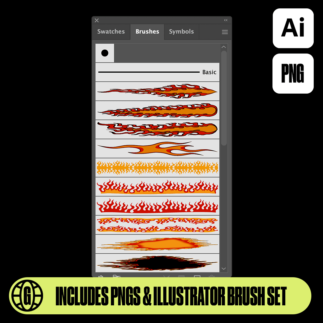 Flame Pack PNG & Illustrator Brush Set (Vol. 1) GFXWRLD®