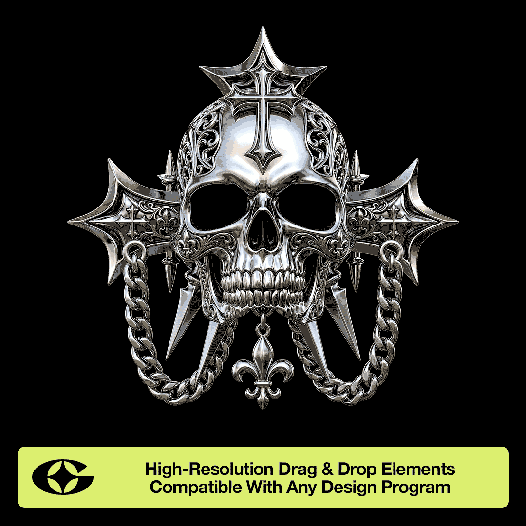 Chrome Relics Element Pack (Vol. 1) animated preview of chrome PNG elements | GFXWRLD